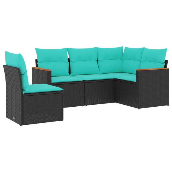 vidaXL Patio Sofa Set Black, Blue PE rattan, Powder-coated steel, Polyester
