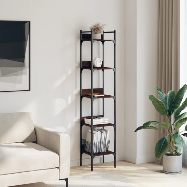 vidaXL Bookshelf Brown oak Engineered wood, powder-coated steel 5-Tier
