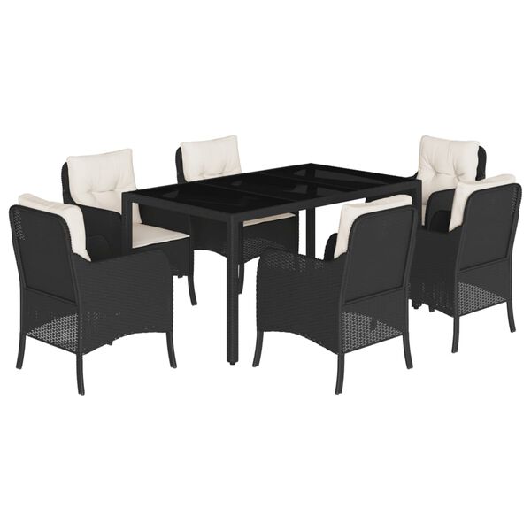 vidaXL Garden Dining Set Black Poly Rattan 6-seater Removable Covers
