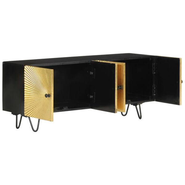 vidaXL TV Cabinet Black and Gold Solid Mango Wood and Brass Medium
