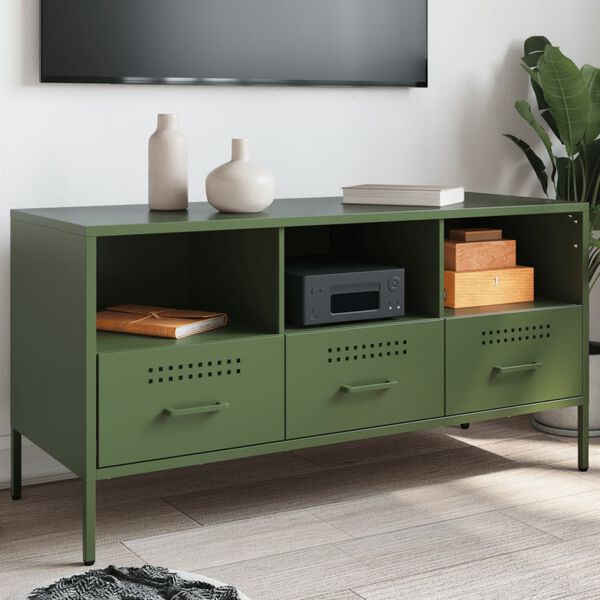 vidaXL TV Cabinet Olive Green Cold-rolled Steel Medium Adjustable Feet