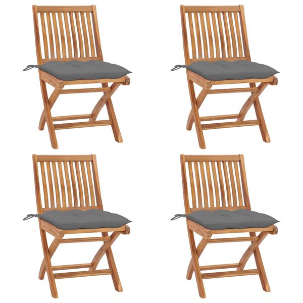 vidaXL Garden Chair Set of 4 Grey Solid Teak Wood, Polyester Medium