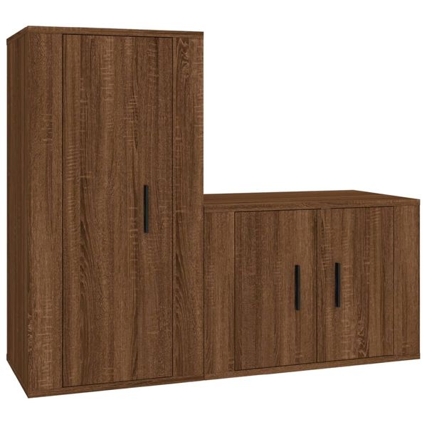 vidaXL TV Cabinet Set Set of 2 Brown Oak Engineered Wood Medium