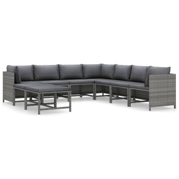 vidaXL Garden Lounge Set Grey PE Rattan 9 Piece Set Modular