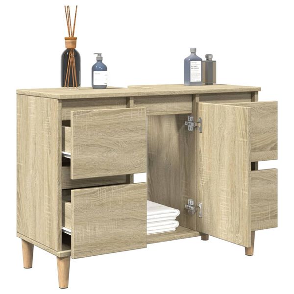 vidaXL Sink Cabinet Sonoma Oak Engineered wood, Solid eucalyptus wood