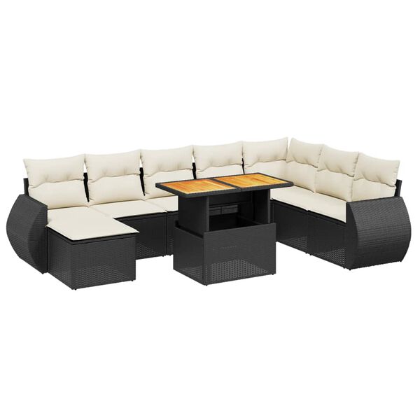 vidaXL Garden Sofa Set Black PE rattan Large Adjustable Feet