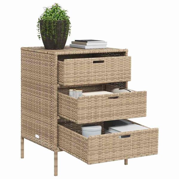 vidaXL Garden Storage Cabinet Beige PE Rattan Medium