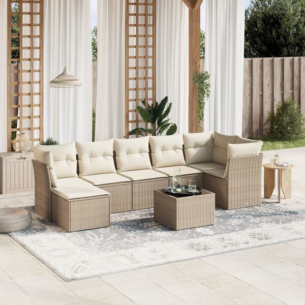 vidaXL Garden Sofa Set Beige Poly Rattan 7 Piece Modular