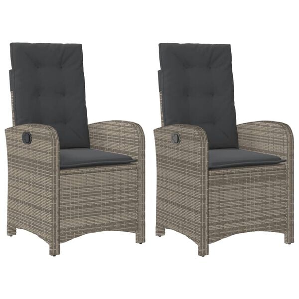 vidaXL Reclining Garden Chair set of 2 Grey PE rattan Standard