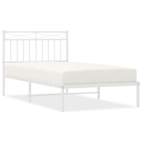 vidaXL Bed Frame White Steel Twin Bed Frame Rectangular Modern