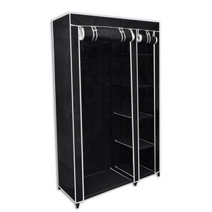 vidaXL Folding Wardrobe Black Fleece fabric cover and steel tube frame