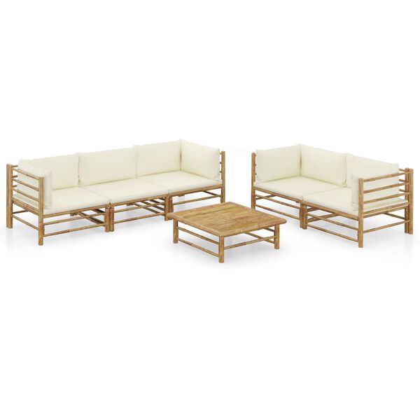 vidaXL Garden Lounge Set Cream White Bamboo, 100% polyester 6 piece