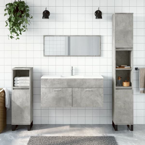 vidaXL Bathroom Cabinet With Mirror Concrete Gray Engineered Wood, Acrylic