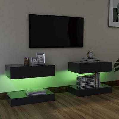 vidaXL TV Cabinets with LED Lights 2 pcs Gray 23.6"x13.8"
