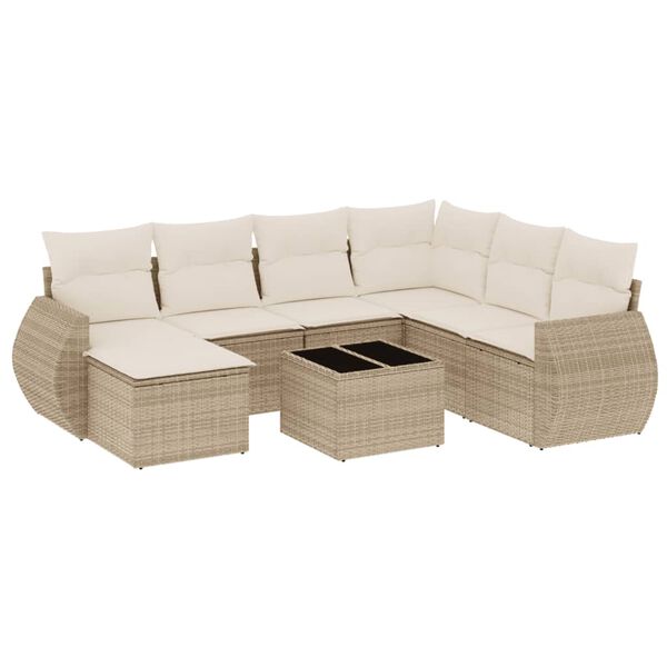 vidaXL Garden Sofa Set Beige PE rattan, powder-coated steel, tempered glass
