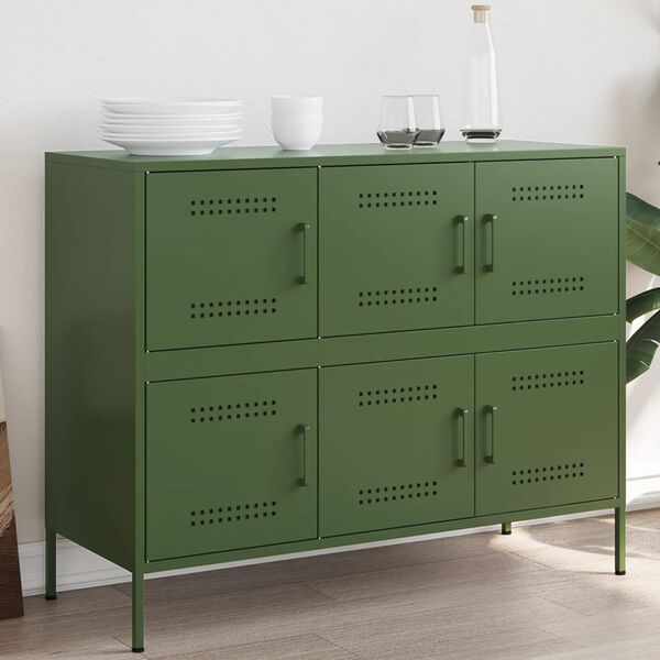 vidaXL Sideboard Olive Green Cold-Rolled Steel Medium Adjustable Feet