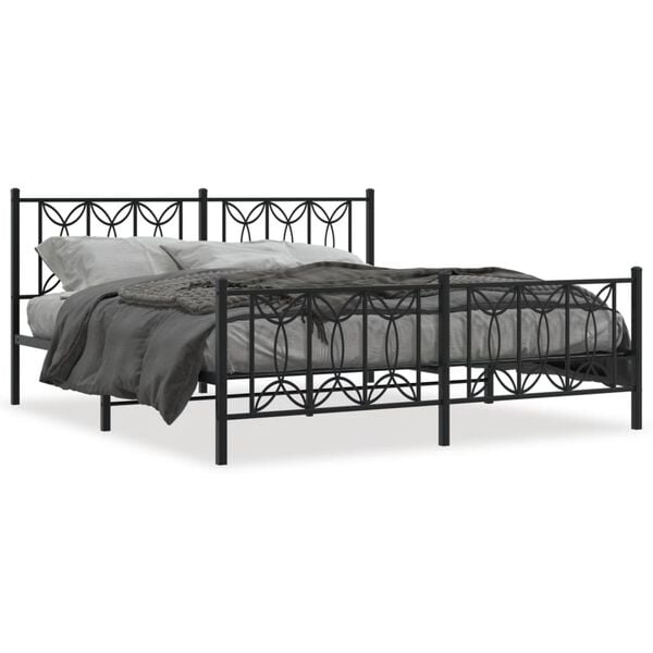 vidaXL Bed Frame Black Steel 72 x 84 in Bed Frame Rectangular Modern