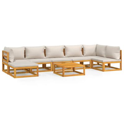 vidaXL 8 Piece Patio Lounge Set with Light Gray Cushions Solid Wood