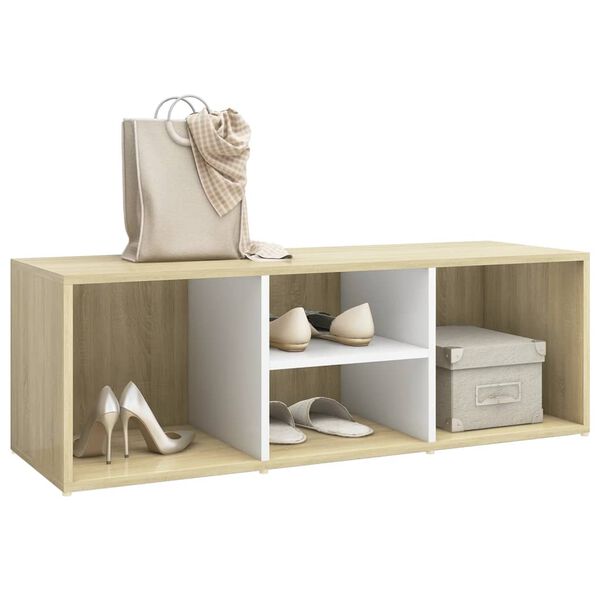 vidaXL Shoe Storage Bench White and Sonoma Oak Engineered Wood