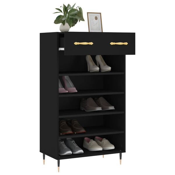 vidaXL Shoe Cabinet Black Engineered wood Medium Shoe Cabinet