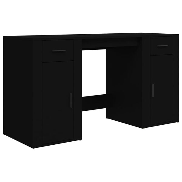 vidaXL Desk With Cabinet Black Engineered wood Medium Desk With Cabinet