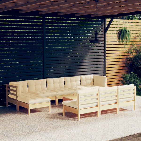 vidaXL Garden Lounge Set Cream Solid pinewood Medium Modular
