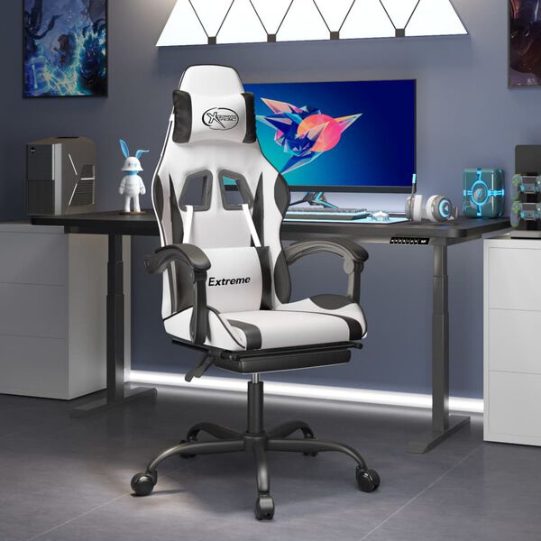vidaXL Gaming Chair with Footrest White and Black Faux Leather