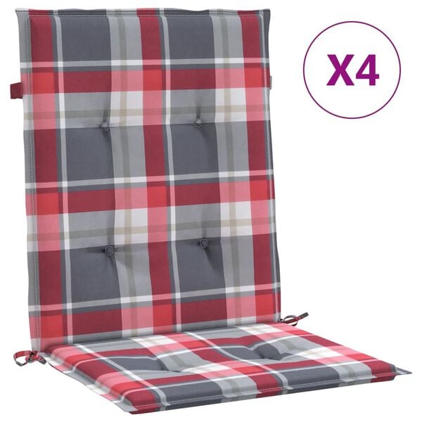 vidaXL Patio Lowback Chair Cushions 4 pcs Red Check Pattern 39.4x19.7x1.2" Oxford Fabric