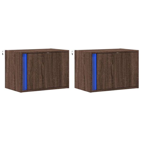 vidaXL Wall-mounted Bedside Cabinet Set of 2 Brown oak Engineered wood