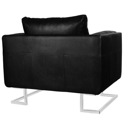 vidaXL Cube Armchair with Chrome Feet Black Leather