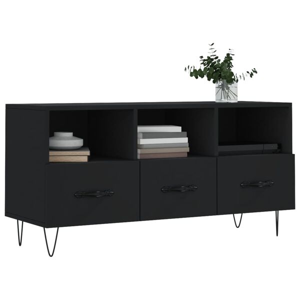 vidaXL TV Cabinet Black Engineered wood, iron TV Cabinet Rectangular