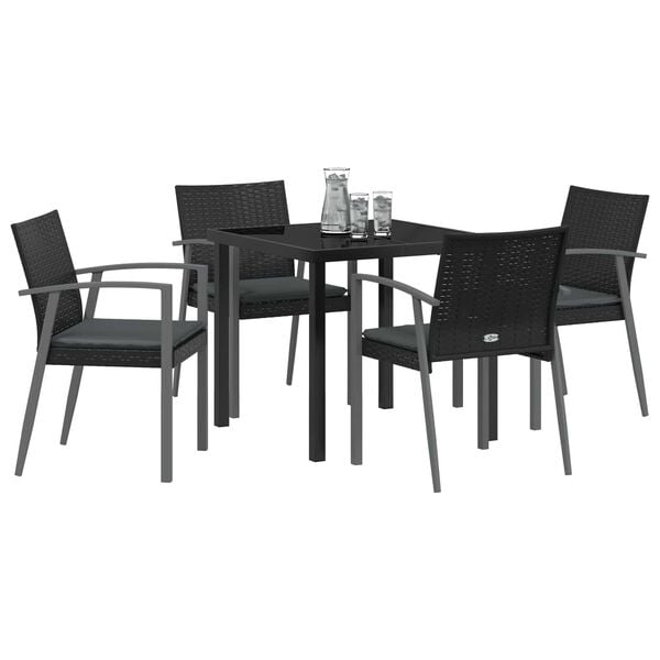 vidaXL Garden Dining Set 5 pcs Black and Grey PE Rattan