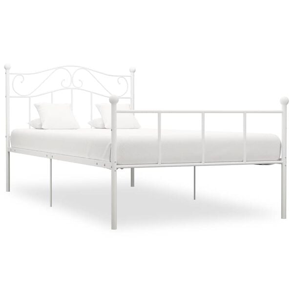 vidaXL Bed Frame White Metal Twin Durable Bed Frame Rectangular
