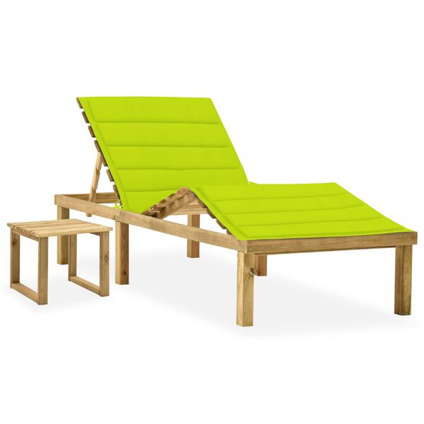 vidaXL Patio Sun Lounger with Table and Cushion Impregnated Pinewood