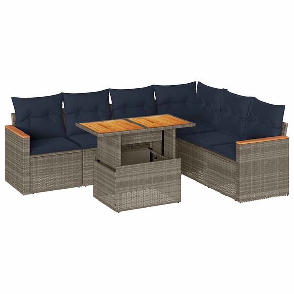 vidaXL 7 Piece Patio Sofa Set with Cushions Gray Poly Rattan