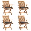 vidaXL Folding Patio Chairs with Cushions 4 pcs Solid Teak Wood