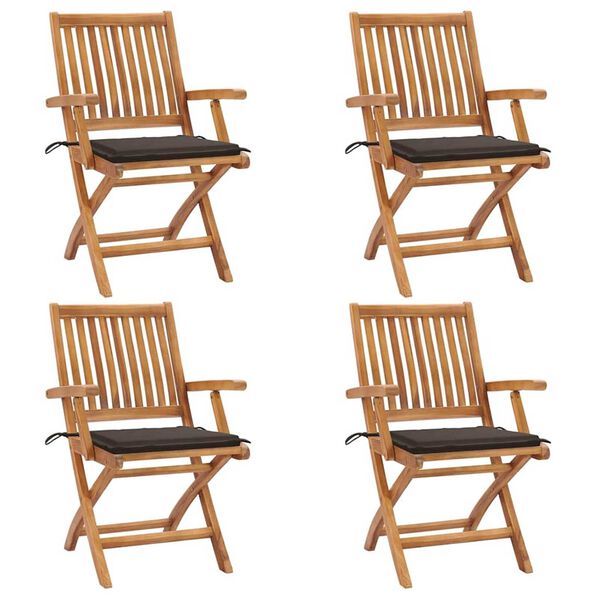 vidaXL Folding Patio Chairs with Cushions 4 pcs Solid Teak Wood