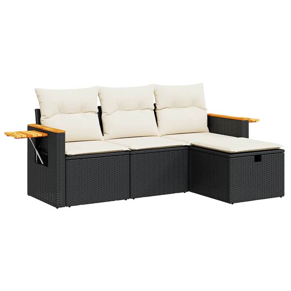 vidaXL Garden Sofa Set Black PE Rattan Medium Removable Covers