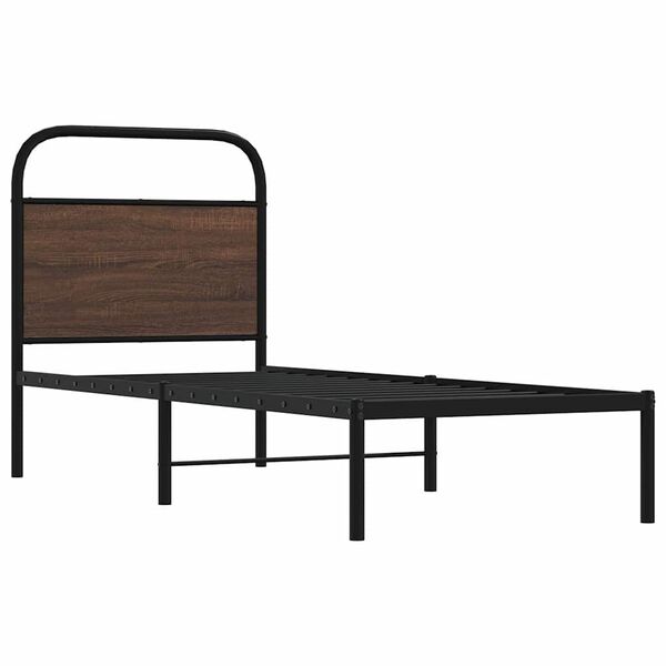 vidaXL Bed Frame Brown Oak Steel, Engineered Wood Small Single Durable