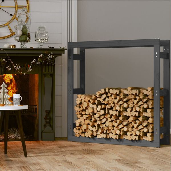 vidaXL Firewood Rack Grey 39.4x9.8x39.4" Solid Wood Pine