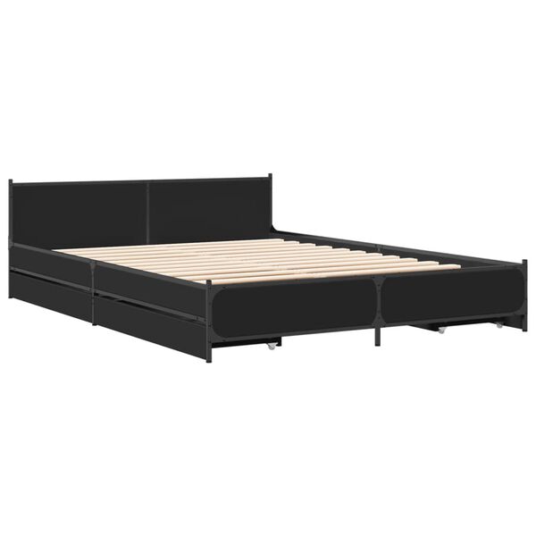 vidaXL Bed Frame Black Engineered wood, Metal Double Bed Frame