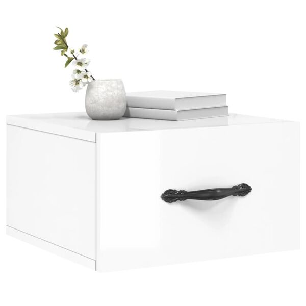 vidaXL Wall-mounted Bedside Cabinet Set of 2 High gloss white