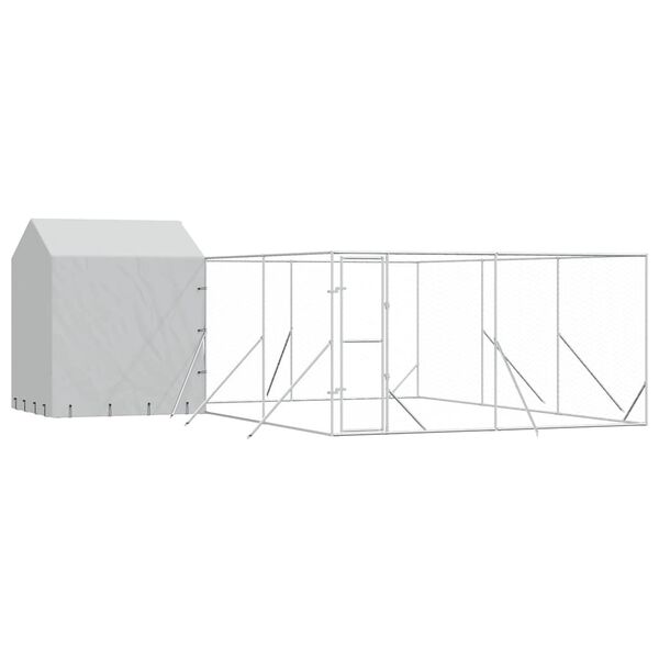 vidaXL Outdoor Dog Kennel Silver Galvanized steel, polyethylene Large