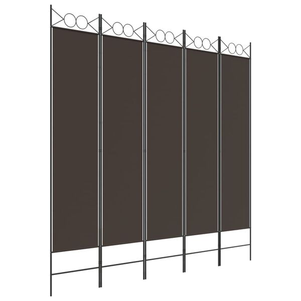 vidaXL 5-Panel Room Divider Brown 78.7"x78.7" Fabric