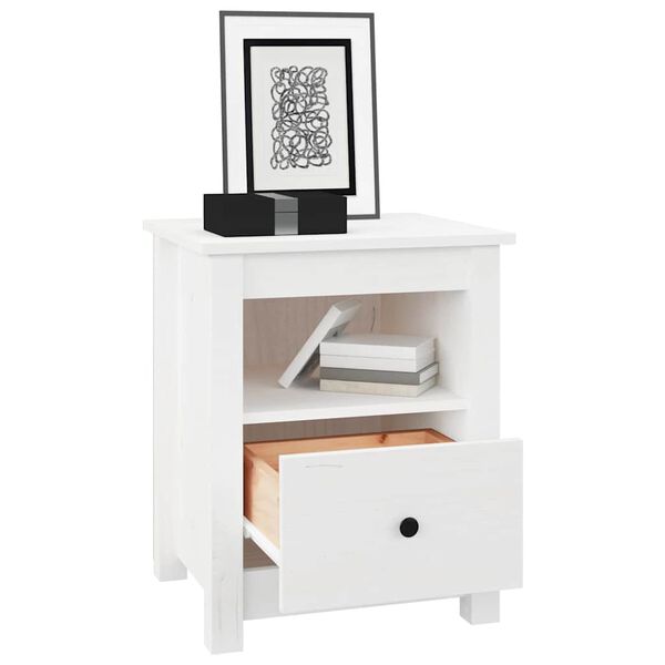 vidaXL Bedside Cabinet White Solid pine wood Medium Bedside Cabinet