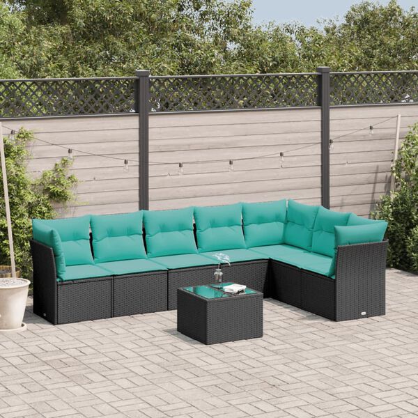 vidaXL 8 Piece Patio Sofa Set with Cushions Black Poly Rattan