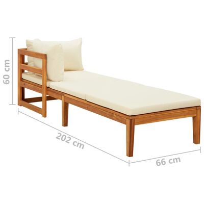 vidaXL Sun Lounger with 1 Armrest Cream White Solid Acacia Wood