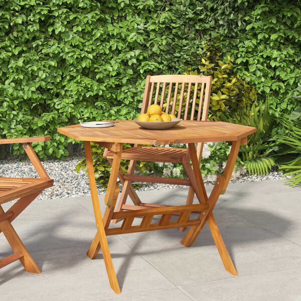 vidaXL Garden Table Brown Solid acacia wood 35.4 in Diameter Foldable