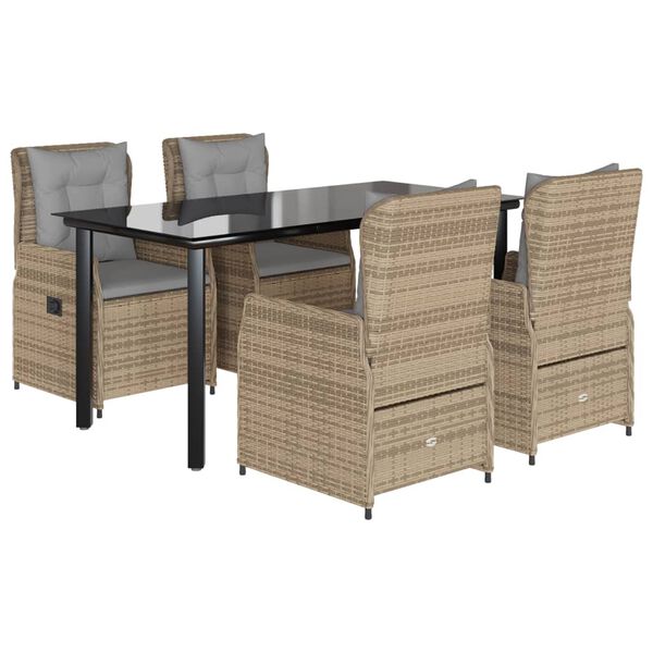 vidaXL 5 Piece Patio Dining Set with Cushions Beige Poly Rattan