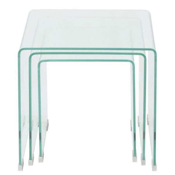 vidaXL Nesting Table Set Set of 3 Clear Tempered safety glass Small